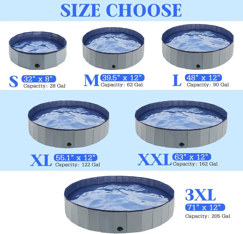 Eooqi Foldable Dog Bath Swimming Pool 63'' Plastic Kiddie Pool Professional Tub Collapsible Grooming Bathtub for Pets Kids Baby and Toddler, 63 x 12 Inches Gray - Image 2