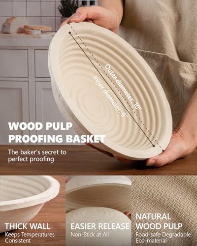 rorecay Wood Pulp Banneton Bread Proofing Baskets Set of 2 9 Inch Round 22LB Sourdough Banneton Basket with Liner NonStick Dough Proofing Bowl for Rising and Baking - Image 3