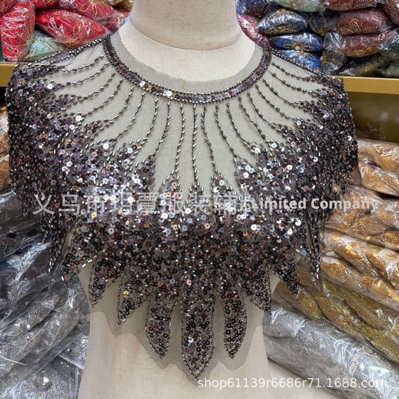 Leaf Pattern Beaded Mesh False Collar for DIY Craft - Image 5