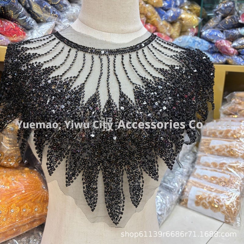 Leaf Pattern Beaded Mesh False Collar for DIY Craft - Image 2