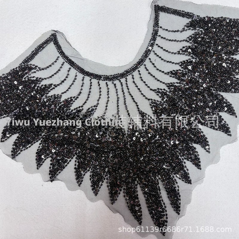 Leaf Pattern Beaded Mesh False Collar for DIY Craft - Image 1