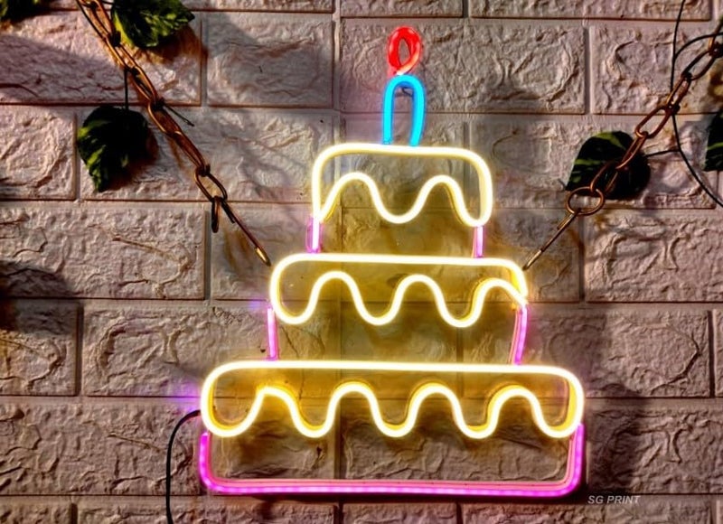 Wall Mitra Cake Neon Sign Led Blue Warm White Neon Lights for Wall Decor Light Up Signs for Bakery Dessert Shop Cake shop Resturant Bar Cafe Candyland Party Decorations12x18 - Image 2