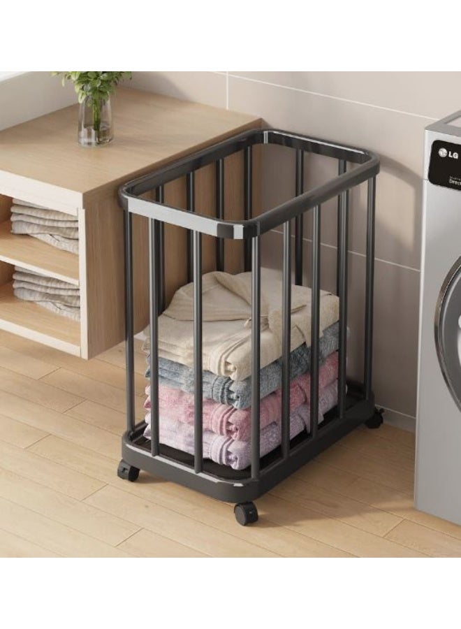 A practical wheeled storage basket for easily organizing and transporting items.