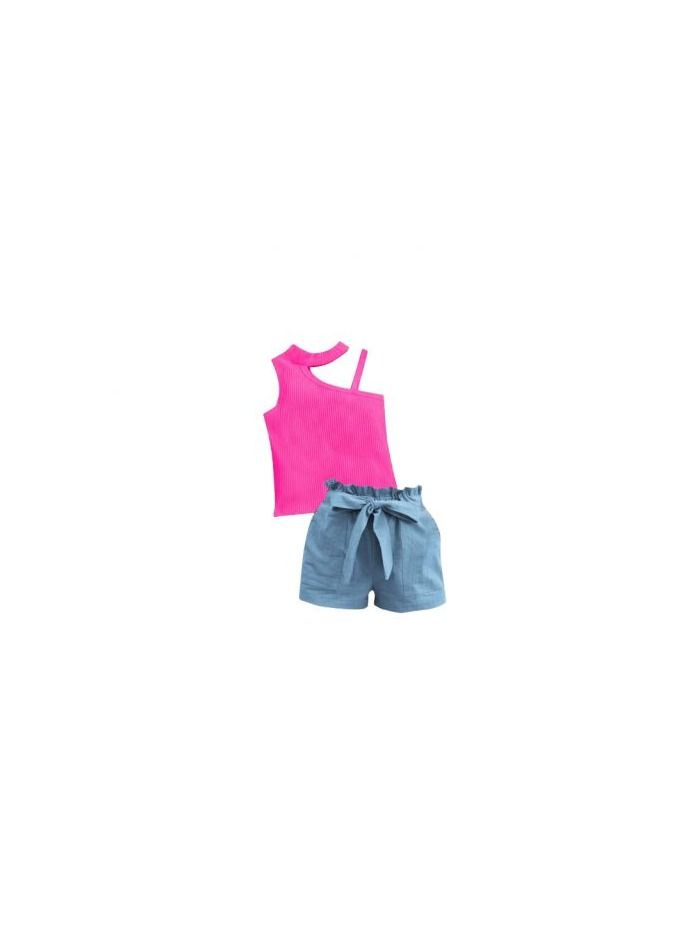 Girls' exit set consisting of a pink top and blue shorts 