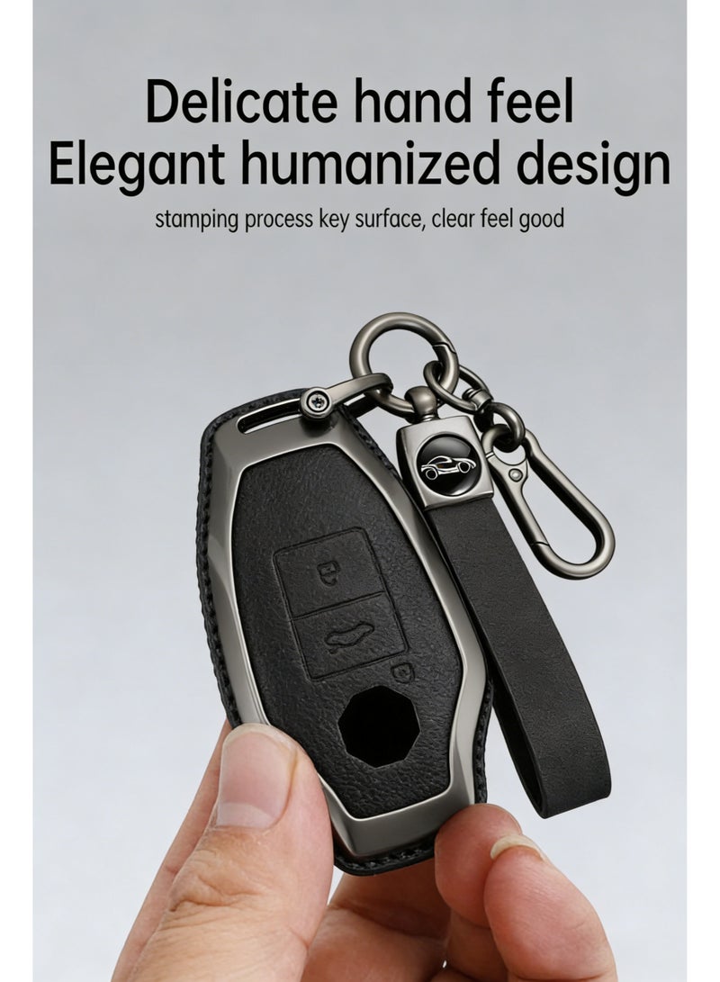 FDTY غطاء مفتاح سيارة من الجلد PU وسبائك الزنك مناسب لـ MG 7 MG7 MG-7 2023 2024 غطاء واقي للمفتاح سلسلة مفاتيح حامل مفاتيح غطاء مفتاح أسود - Image 1