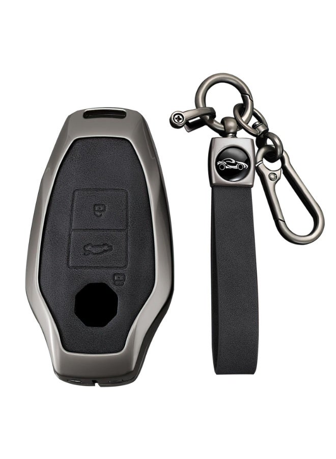 FDTY غطاء مفتاح سيارة من الجلد PU وسبائك الزنك مناسب لـ MG 7 MG7 MG-7 2023 2024 غطاء واقي للمفتاح سلسلة مفاتيح حامل مفاتيح غطاء مفتاح أسود - Image 3