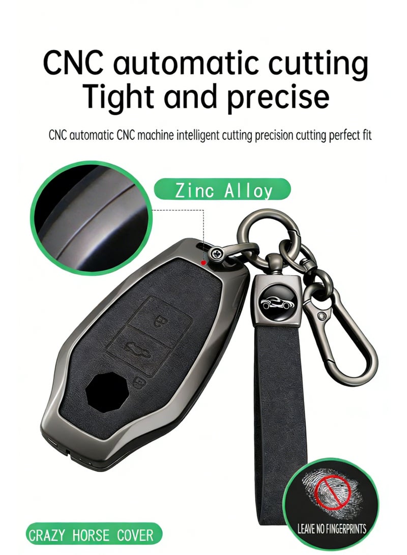 FDTY غطاء مفتاح سيارة من الجلد PU وسبائك الزنك مناسب لـ MG 7 MG7 MG-7 2023 2024 غطاء واقي للمفتاح سلسلة مفاتيح حامل مفاتيح غطاء مفتاح أسود - Image 2