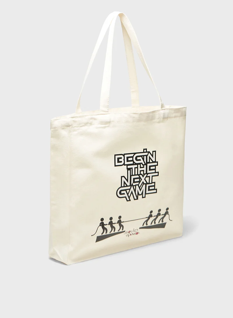 SP Characters Typographic Print Shopper Bag with Double Handle