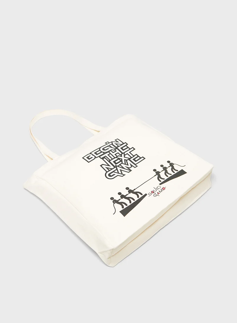 SP Characters Typographic Print Shopper Bag with Double Handle