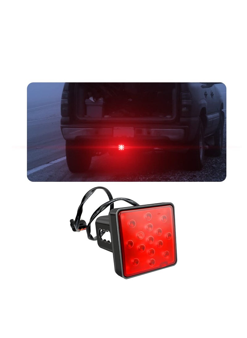 Excefore Red Lens Brake Light Trailer Hitch Cover, 15 LED Super Bright Smoked Lens Square Tail Light, Universal Fit 2" Receiver, Car Exterior Accessories, for Towing Truck SUV RV (Red Lens Red Light) - Image 1