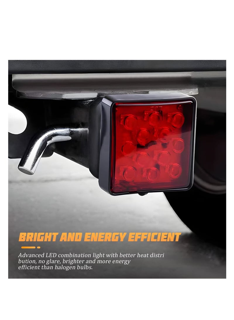 Excefore Red Lens Brake Light Trailer Hitch Cover, 15 LED Super Bright Smoked Lens Square Tail Light, Universal Fit 2" Receiver, Car Exterior Accessories, for Towing Truck SUV RV (Red Lens Red Light) - Image 5