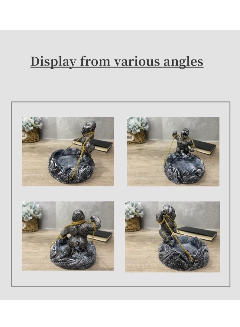 ديكور مكتب على شكل تمثال غوريلا، منحوتة منفضة سجائر رائعة ووعاء حلوى، هدية غريبة لتزيين طاولة القهوة، ديكور الرف، ديكور غرفة المعيشة - Image 2