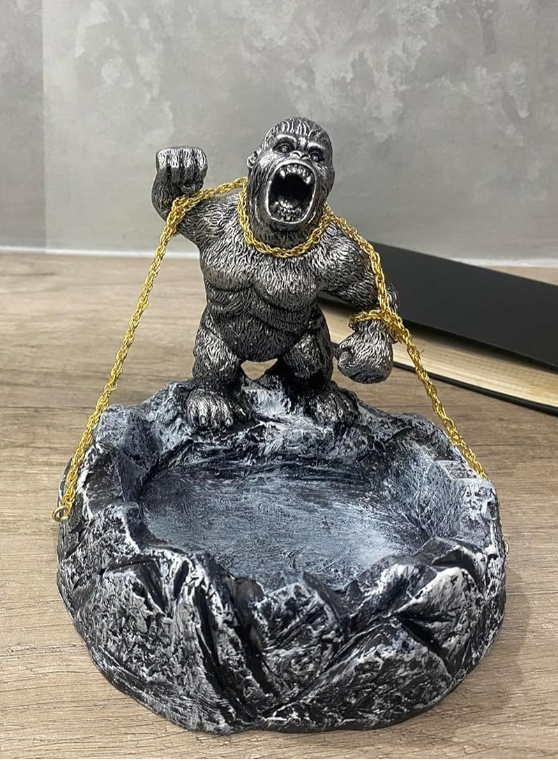 ديكور مكتب على شكل تمثال غوريلا، منحوتة منفضة سجائر رائعة ووعاء حلوى، هدية غريبة لتزيين طاولة القهوة، ديكور الرف، ديكور غرفة المعيشة - Image 5