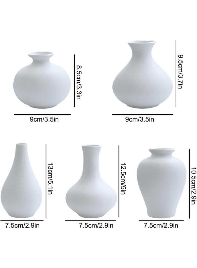 شو وو مجموعة مزهريات سيراميك، 5 مزهريات براعم زهور صغيرة بيضاء، مزهريات زهور لديكور المنزل العصري، مزهرية مزخرفة لعشب البامباس، غرفة المعيشة، ديكور الرفوف، طاولة الطعام، خزانة الكتب، المدفأة، المدخل - Image 4