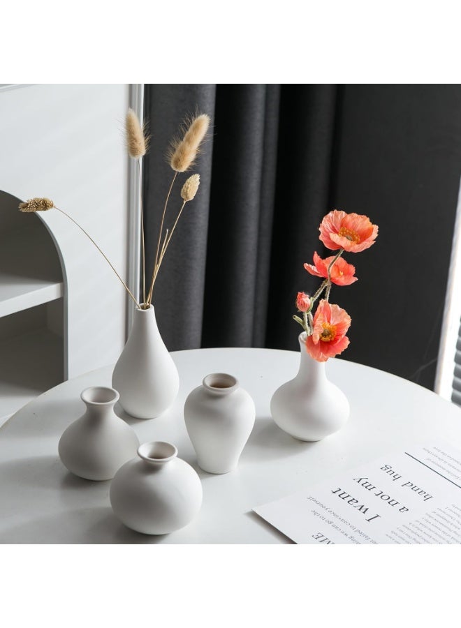 شو وو مجموعة مزهريات سيراميك، 5 مزهريات براعم زهور صغيرة بيضاء، مزهريات زهور لديكور المنزل العصري، مزهرية مزخرفة لعشب البامباس، غرفة المعيشة، ديكور الرفوف، طاولة الطعام، خزانة الكتب، المدفأة، المدخل - Image 5