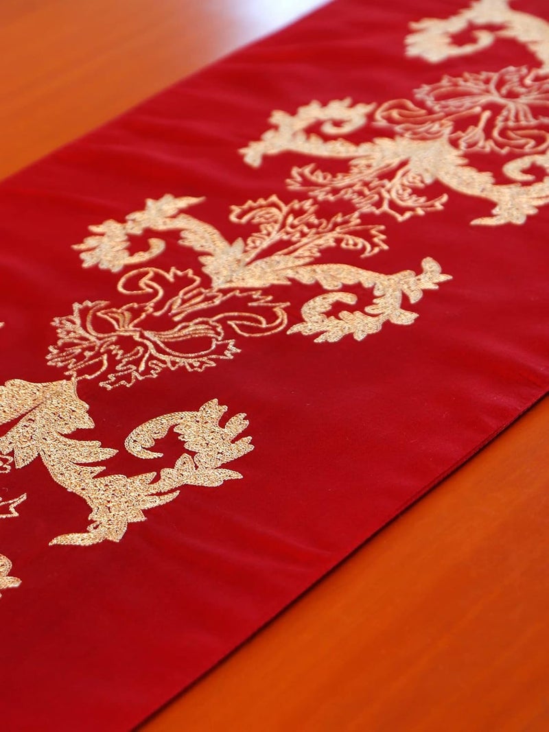 Zeba World Embroidered Table Runner with Tassels - Elegant Red Polyester Table Runner for 4 Seater / 6 Seater Dining Table - Stylish Living Room Decor Polyester Fabric Dining Living Space - Image 2