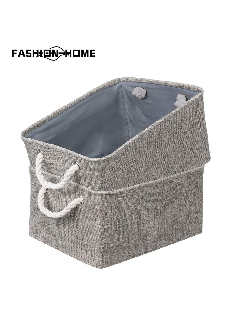 FASHION HOME 2PCS Storage Bins with Sturdy Cotton Handles Fabric Baskets for Organizing Closet Boxes  - Image 1