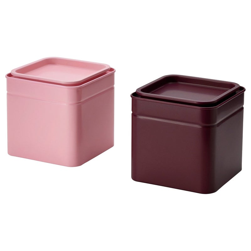 Baitique Tin with Lid, Brown-Red/Pink, 10x10x10 cm – Pack of 2 - Image 1