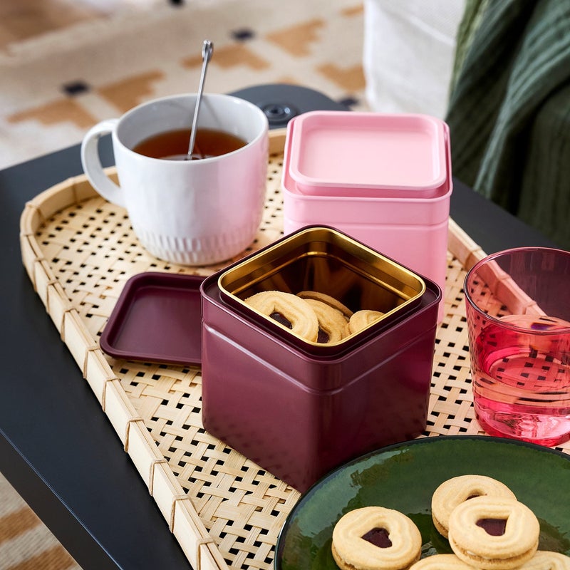 Baitique Tin with Lid, Brown-Red/Pink, 10x10x10 cm – Pack of 2 - Image 2