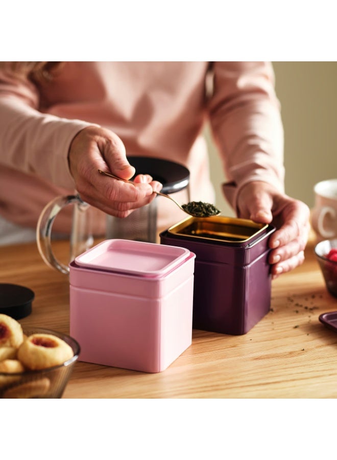 Baitique Tin with Lid, Brown-Red/Pink, 10x10x10 cm – Pack of 2 - Image 4