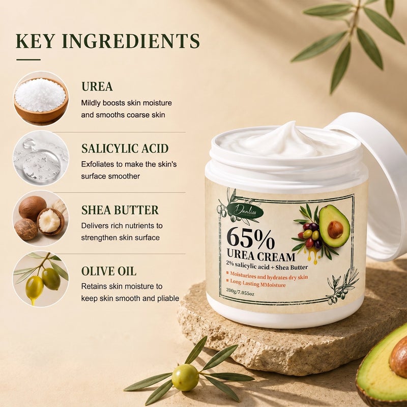 Danliss 65% Urea Repair Cream 200g 2% Salicylic Acid, Shea Butter, Avocado, Olive Oil - Image 4