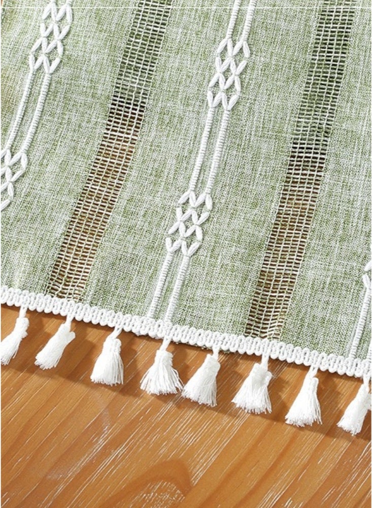 33×240cm Boho Dusty  Table Runner  with Tassels Burlap Tassel Rustic Farmhouse Table Runner Long Dining Room Table Runners for Table Settings Decoration for Holiday Party Wedding and Dining Decorations Navy Green  - Image 3