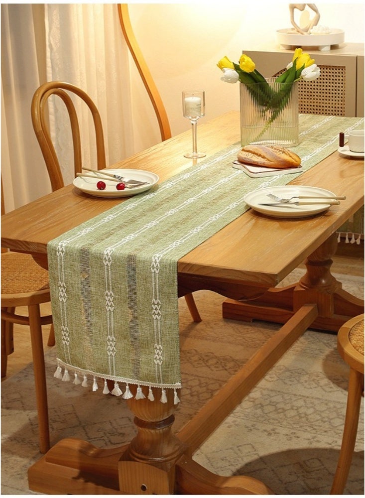 33×240cm Boho Dusty  Table Runner  with Tassels Burlap Tassel Rustic Farmhouse Table Runner Long Dining Room Table Runners for Table Settings Decoration for Holiday Party Wedding and Dining Decorations Navy Green  - Image 1