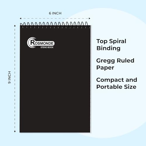 Rosmonde 12 Pack Spiral Steno Pads, 6 x 9, Gregg Rule, Black Steno Pad, Long Lasting - 80 Sheets (160 Pages), Top Spiral Notebook, Bulk Steno Notebook for Business, Top Spiral Steno Book for Office - Image 5