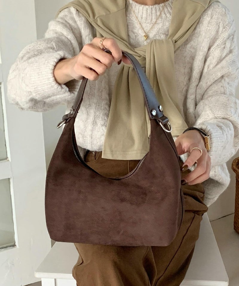 Tellrain Suede Crescent Bag Women 2025 Retro Suede Slouchy Bag Fall Work Handbag Shoulder Bag Slouchy Tote Underarm Purse - Image 3