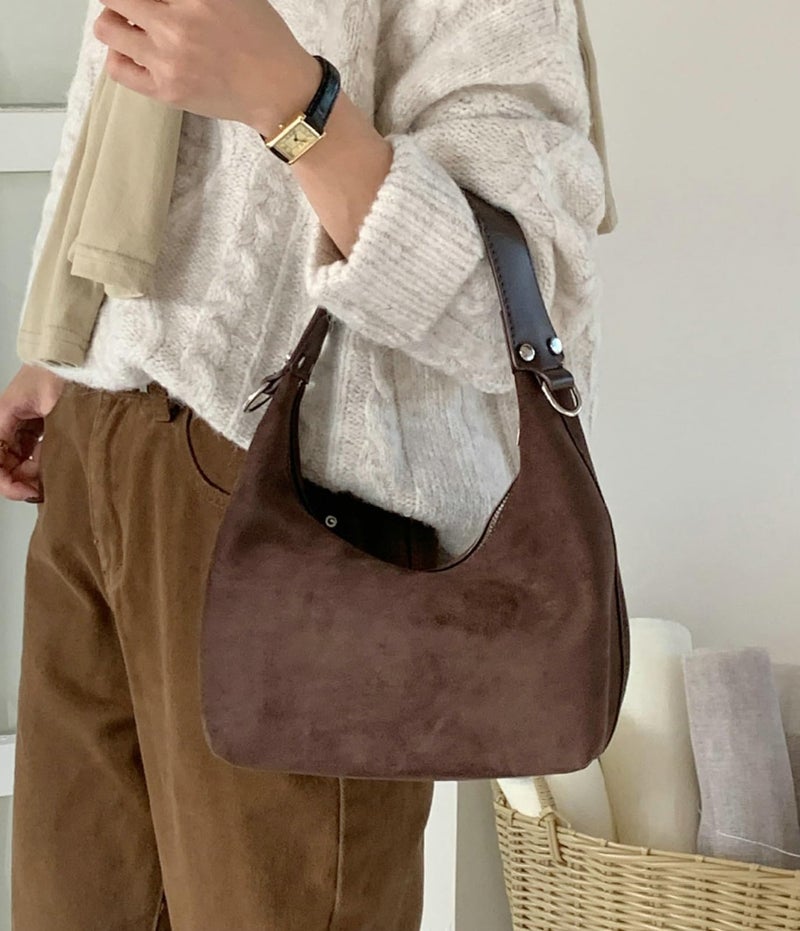 Tellrain Suede Crescent Bag Women 2025 Retro Suede Slouchy Bag Fall Work Handbag Shoulder Bag Slouchy Tote Underarm Purse - Image 2