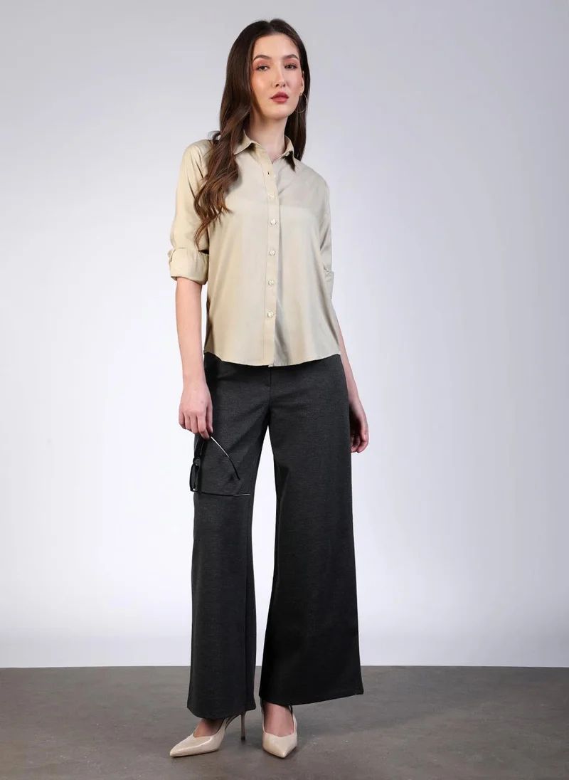 Urbano Fashion  Urbano Fashion Women's Beige Modal Viscose Full Sleeve Regular Fit Casual Solid Shirt with Regular Collar for Women | Best Price UAE