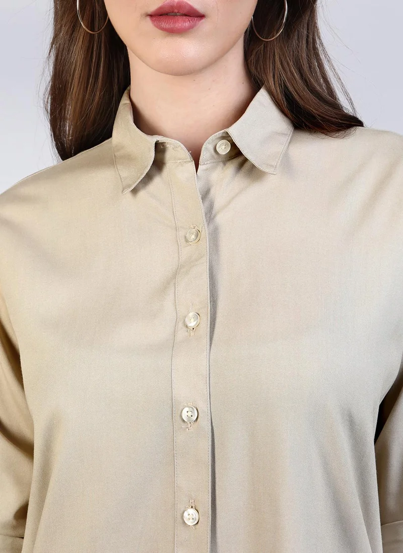 Urbano Fashion  Urbano Fashion Women's Beige Modal Viscose Full Sleeve Regular Fit Casual Solid Shirt with Regular Collar for Women | Best Price UAE