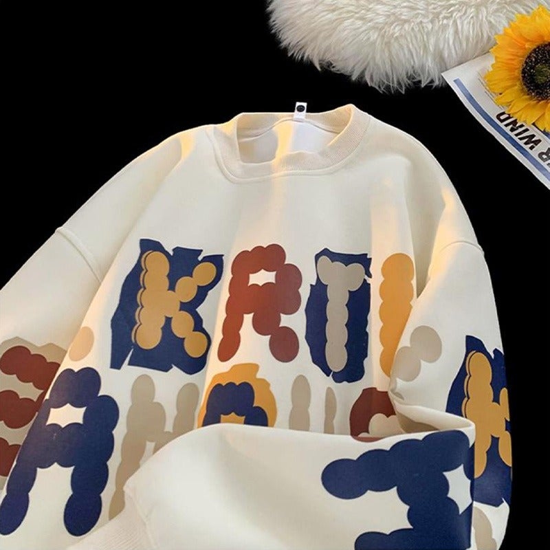 Fun Letter Printed Round Neck Sweatshirt Men'S Lazy Style Loose Plus Size Large Size Casual Pullover Top - Image 3
