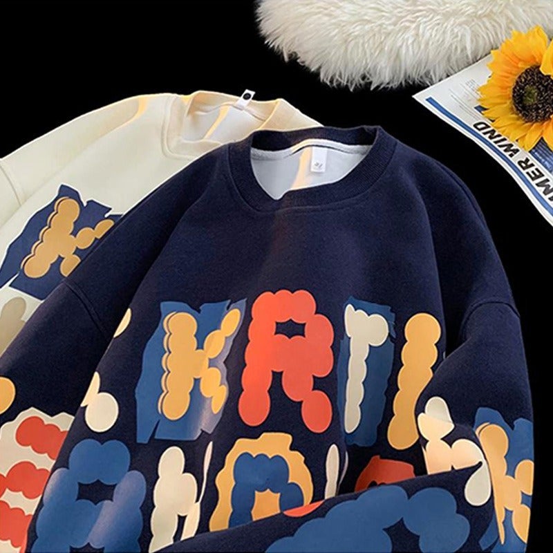 Fun Letter Printed Round Neck Sweatshirt Men'S Lazy Style Loose Plus Size Large Size Casual Pullover Top - Image 5