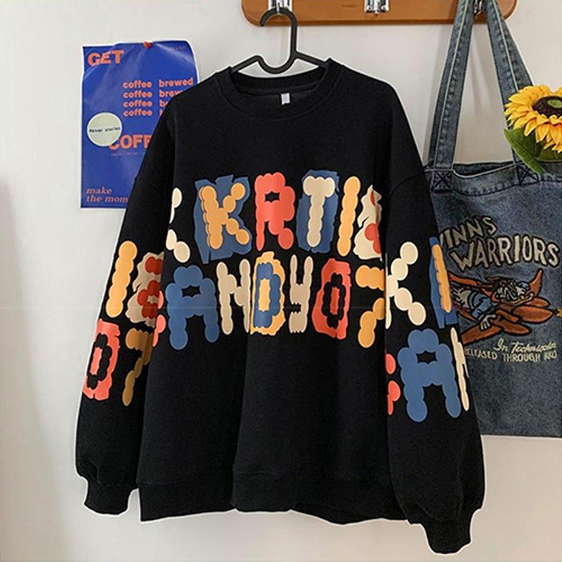 Fun Letter Printed Round Neck Sweatshirt Men'S Lazy Style Loose Plus Size Large Size Casual Pullover Top - Image 1