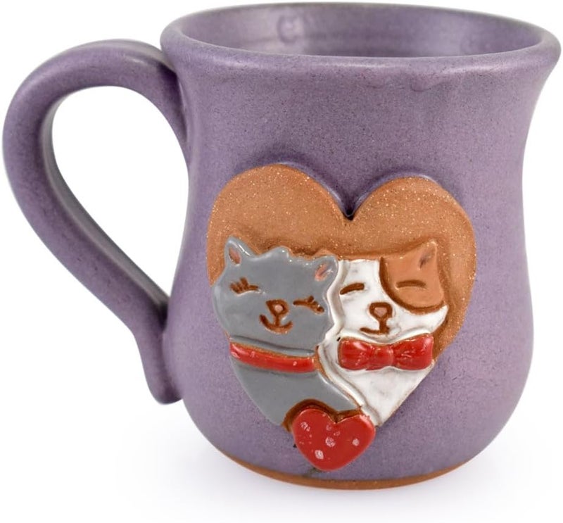 Modern Artisans Cuddlin Cats Mug  American Made Stoneware Pottery 16oz - Image 1