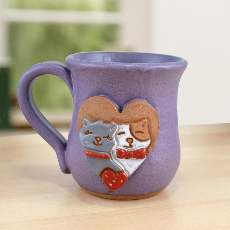 Modern Artisans Cuddlin Cats Mug  American Made Stoneware Pottery 16oz - Image 4