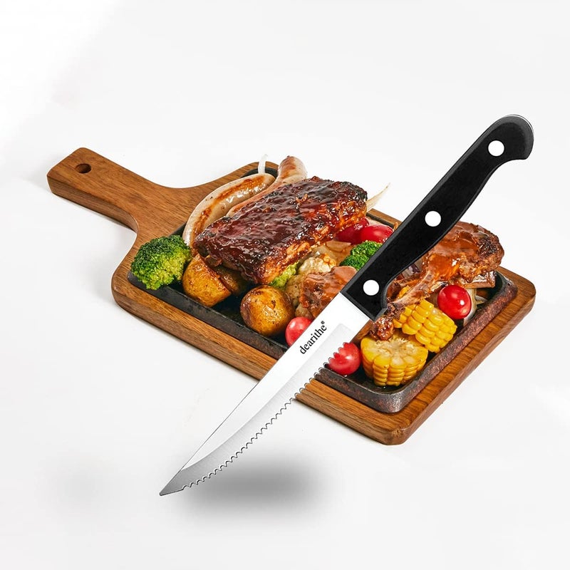 dearithe Steak Knives Set of 24, Black Full-Tang and Triple Rivet Serrated Steak Knives bulk, Stainless Steel Sharp Blade,4.5 In, For Restaurant Kitchen Tableware Camping,Dishwasher Safe - Image 5
