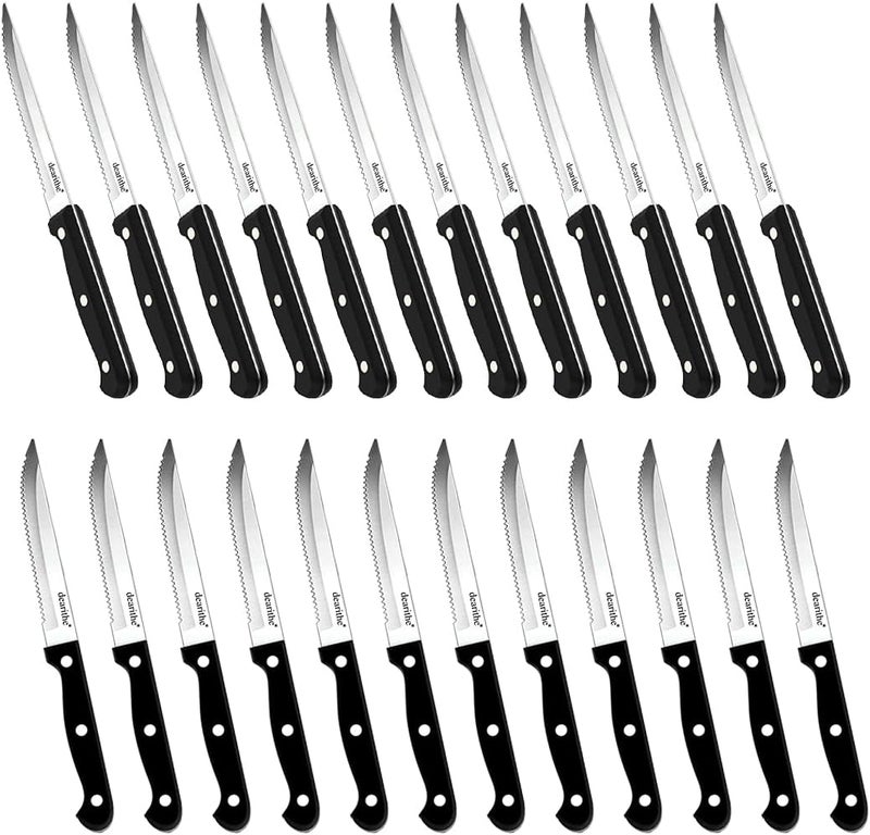 dearithe Steak Knives Set of 24, Black Full-Tang and Triple Rivet Serrated Steak Knives bulk, Stainless Steel Sharp Blade,4.5 In, For Restaurant Kitchen Tableware Camping,Dishwasher Safe - Image 1