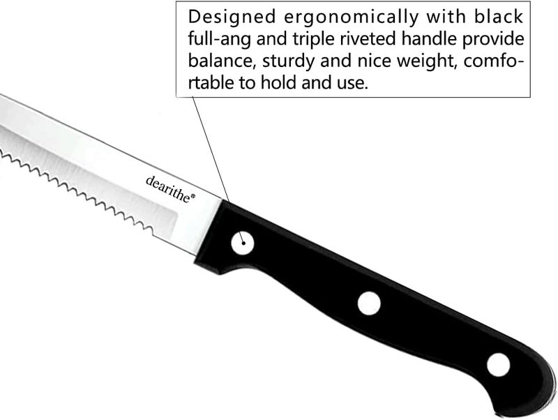 dearithe Steak Knives Set of 24, Black Full-Tang and Triple Rivet Serrated Steak Knives bulk, Stainless Steel Sharp Blade,4.5 In, For Restaurant Kitchen Tableware Camping,Dishwasher Safe - Image 3
