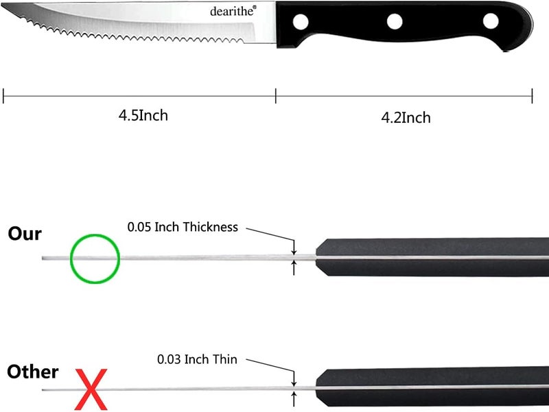 dearithe Steak Knives Set of 24, Black Full-Tang and Triple Rivet Serrated Steak Knives bulk, Stainless Steel Sharp Blade,4.5 In, For Restaurant Kitchen Tableware Camping,Dishwasher Safe - Image 2
