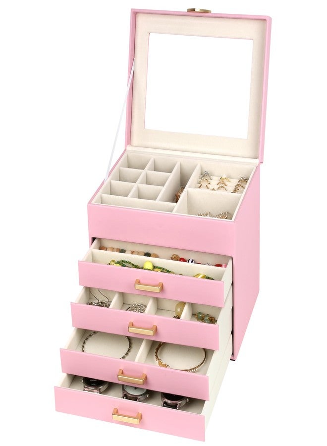Kendal Jewelry Box, 5-Layer Jewelry Organizer Box with Glass Lid, Pink, Heart Shaped PU Leather, Storage Box for Necklace Earrings Rings Bracelets, Gift Idea for Girls LJC4DRPK - Image 2