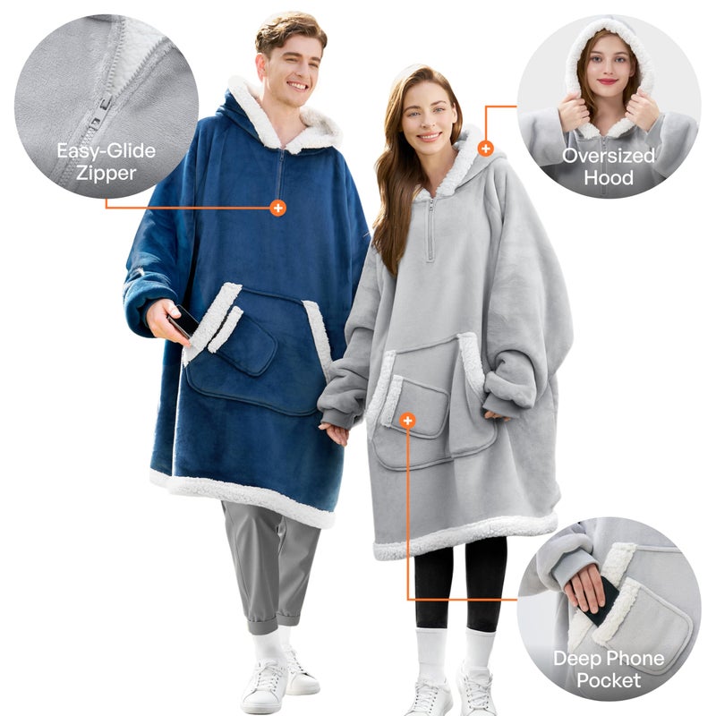Giggling Getup Wearable Blanket Hoodie for Women and Men Gifts for Women Mom Wife Sherpa Fleece Hooded Blanket Sweatshirt Warm Cozy Sherpa Wearable Throw with Pocket & Sleeves for Adult Standard Gray - Image 3