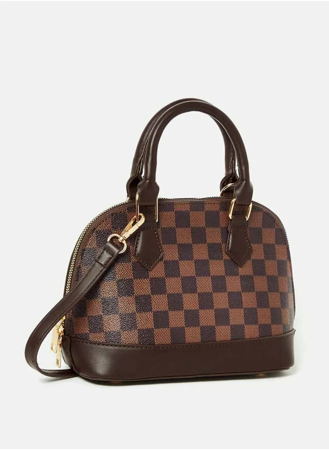 ستايلي Gingham Check Zip Closure Handbag with Detachable Strap