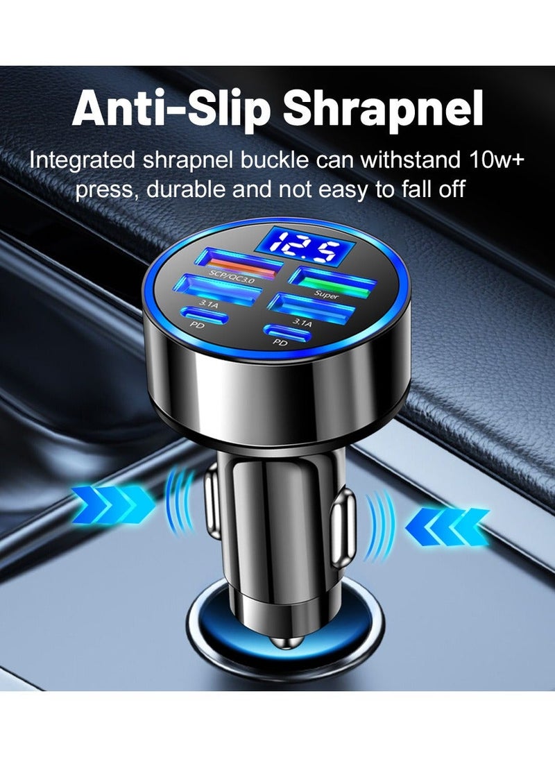 إيزي سو شاحن السيارة 6Ports 2 PD 4 USB سوبر شحن سريع 100W شاحن السيارة شحن سريع مع عرض ضوء LED محول شاحن السيارة أسود - Image 1