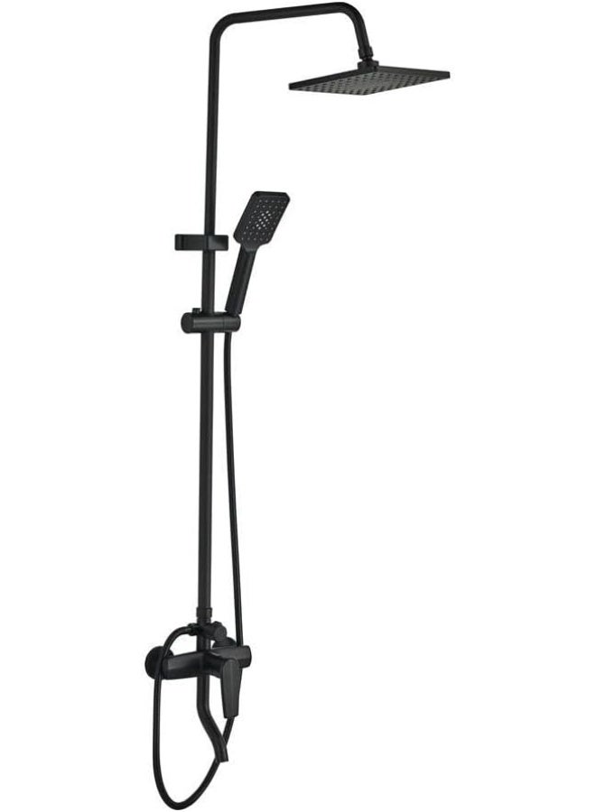 Milano Tina Rain Shower Complete Set (Square) - Matt Black Finish | Solid Brass Pressure Balancing Showerhead Mixer | Wall Mounted Rainfall Shower System For Bathroom With Adjustable Handheld Shower - Image 2