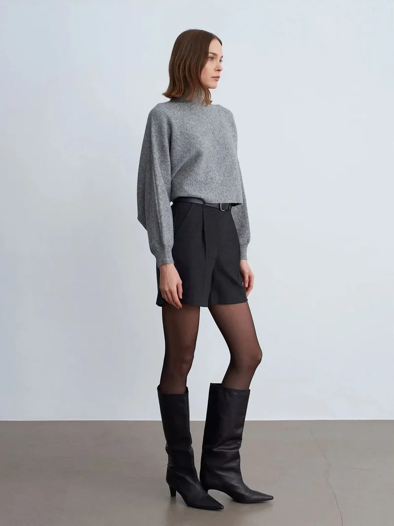 ديلفين Dilvin High-Waist Belted Wide-Leg Tailored Shorts