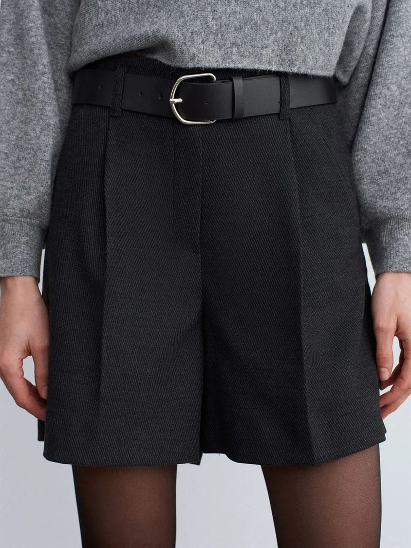 DILVIN High-Waist Belted Wide-Leg Tailored Shorts - Image 4