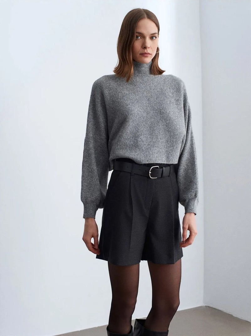 DILVIN High-Waist Belted Wide-Leg Tailored Shorts - Image 3