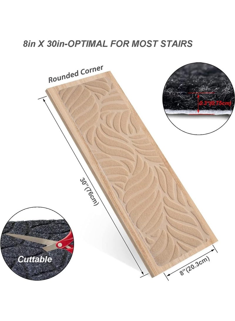 10pc Stair Tread Carpet,Non-Slip Stair Treads for Wooden Steps Indoor Staircase Carpets Runners Rugs Safety with Reusable Adhesive for Elders,Kids and Dogs,20 * 76cm (Beige) - Image 2